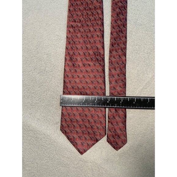 Stafford Mens Silk Tie Red Geometric Pattern Silk - Picture 2 of 5